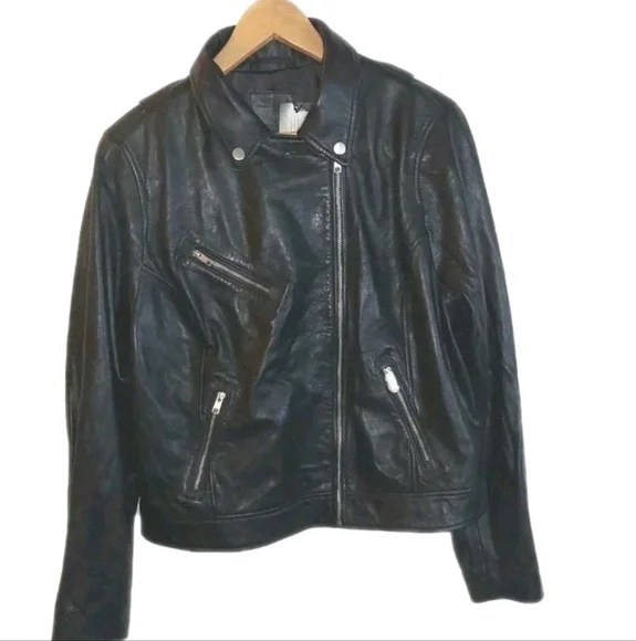 American Leather Co. Sz 16 Soft Leather Moto Jacket Black QVC Retail $319 - Picture 10 of 15